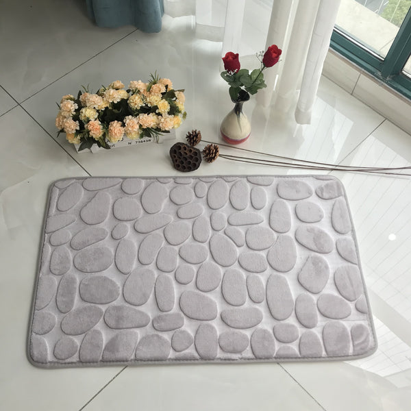 Tapis Rectangulaire PVC Motif Galets Absorbant – Salle de Bain & Entrée