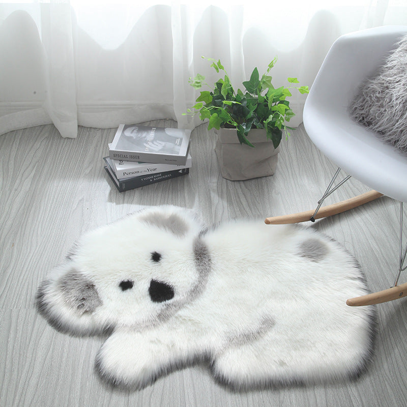 Tapis Forme Panda / Koala Imitation Fourrure Longue – Blanc et Noir — Tapinna®