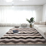 Tapis Shaggy Poil Long Motif Lanterne Chinoise Blanc Gris Salon 13