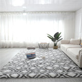 Tapis Shaggy Poil Long Motif Lanterne Chinoise Blanc Gris Salon 14