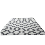 Tapis Shaggy Poil Long Motif Lanterne Chinoise Blanc Gris Salon 2