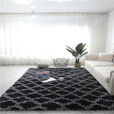 Tapis Shaggy Poil Long Motif Lanterne Chinoise Blanc Gris Salon 16