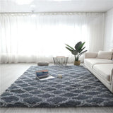 Tapis Shaggy Poil Long Motif Lanterne Chinoise Blanc Gris Salon 8