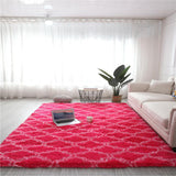 Tapis Shaggy Poil Long Motif Lanterne Chinoise Blanc Gris Salon 11