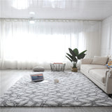 Tapis Shaggy Poil Long Motif Lanterne Chinoise Blanc Gris Salon 4
