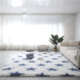 Tapis Shaggy Poil Long Motif Lanterne Chinoise Blanc Gris Salon 2