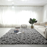Tapis Shaggy Poil Long Motif Lanterne Chinoise Blanc Gris Salon 5