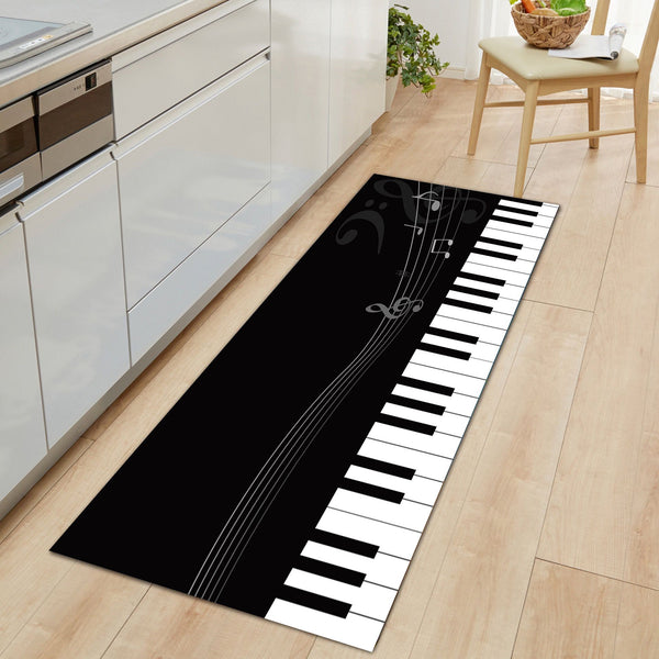Tapis Runner Cuisine Imprimé Clavier de Piano Noir et Blanc