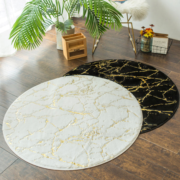 Tapis Rond Velours Veinures Dorées – Luxe Nordique