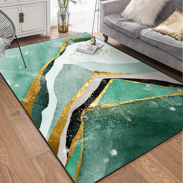 Tapis Paysage Abstrait Vert Sauge et Or – Impression 3D