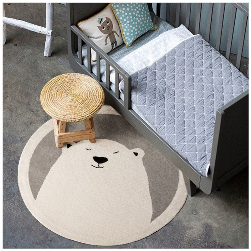 Tapis Rond Cartoon – Illustration Ours Polaire Beige | Chambre Enfant Salon — Tapinna®