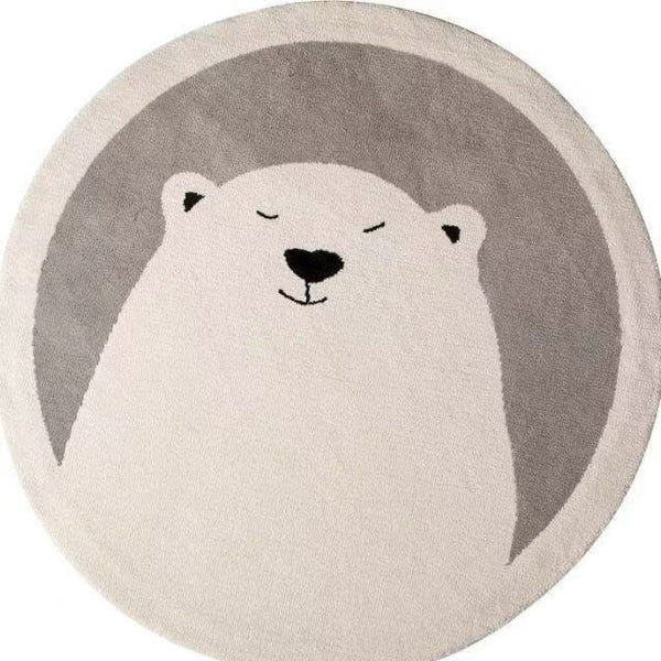 Tapis Rond Cartoon – Illustration Ours Polaire Beige | Chambre Enfant Salon