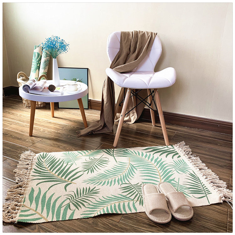 Tapis Coton et Lin Motif Feuilles Tropicales – Lavable — Tapinna®