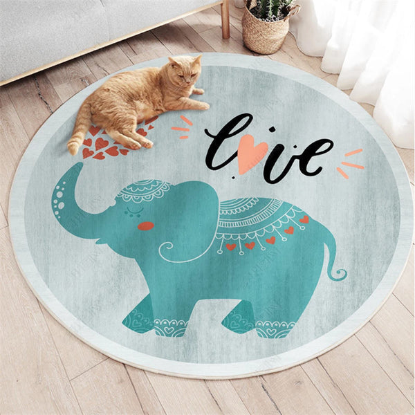 Tapis Rond Animaux Cartoon Enfant Velours Cristal Éléphant Lapin