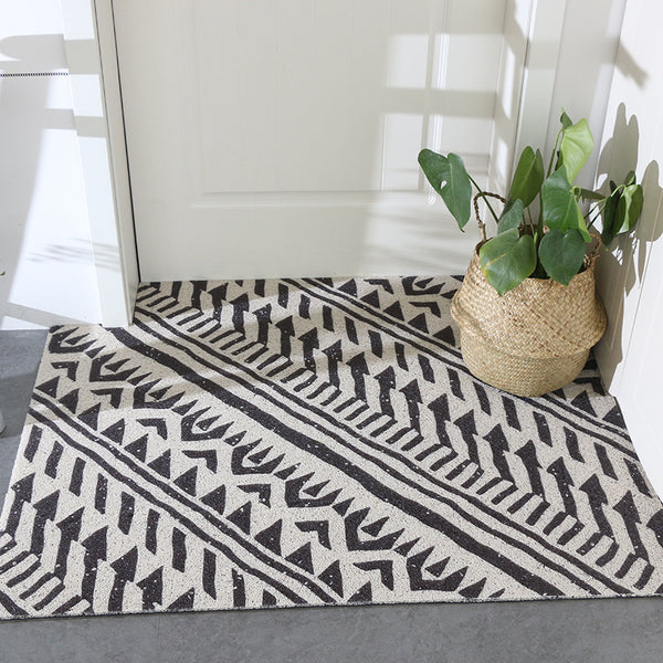 Tapis d'Entrée PVC Géométrique Losanges Noir et Blanc