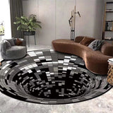 Tapis Rond Soie Mûrier Illusion 3D Vortex Optique – Salon & Chambre 5