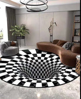 Tapis Rond Soie Mûrier Illusion 3D Vortex Optique – Salon & Chambre 9