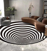 Tapis Rond Soie Mûrier Illusion 3D Vortex Optique – Salon & Chambre 7