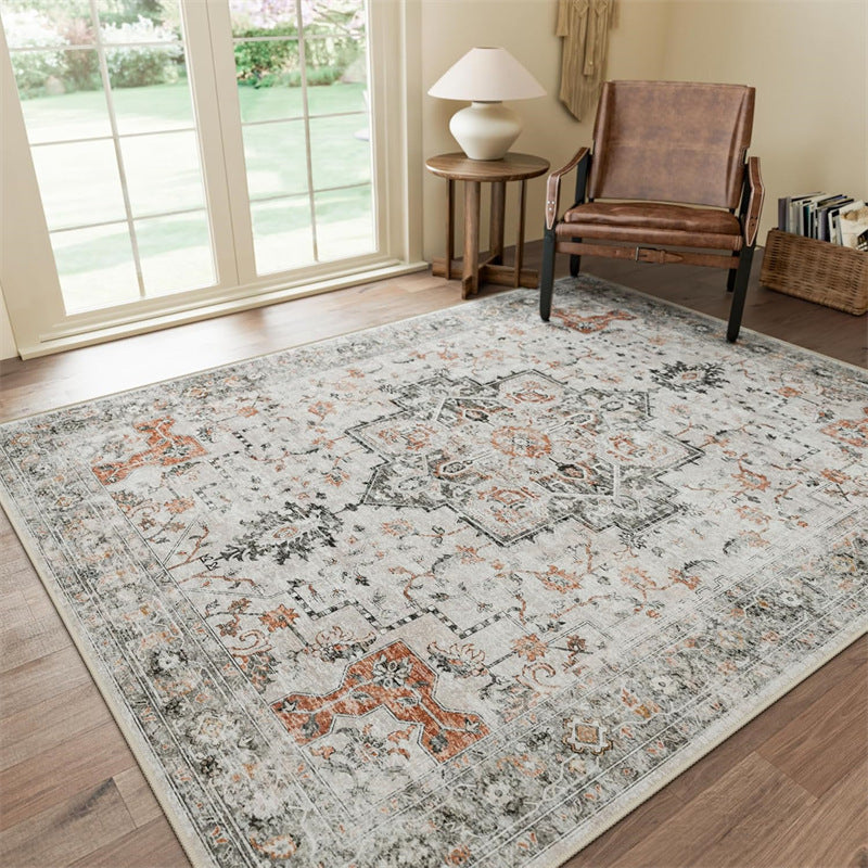 Tapis Vintage Américain – Motif Floral Persan Beige & Bleu | Salon Chambre — Tapinna®