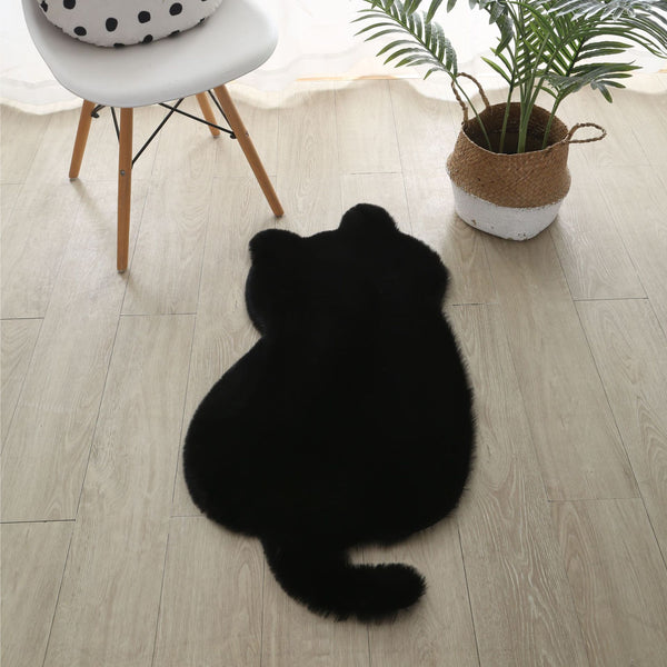 Tapis Forme Silhouette Chat Cartoon Salon Chambre Uni Doux