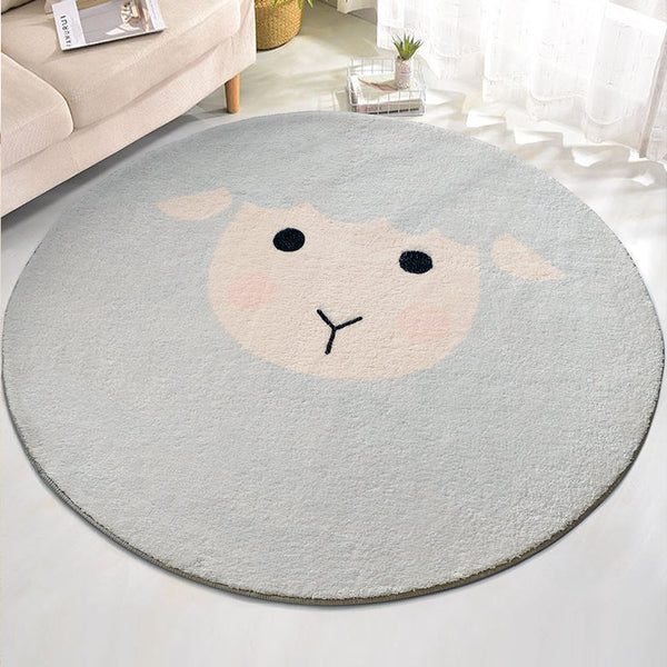 Tapis Rond Épais Visage Animal Chambre Enfant Coloré