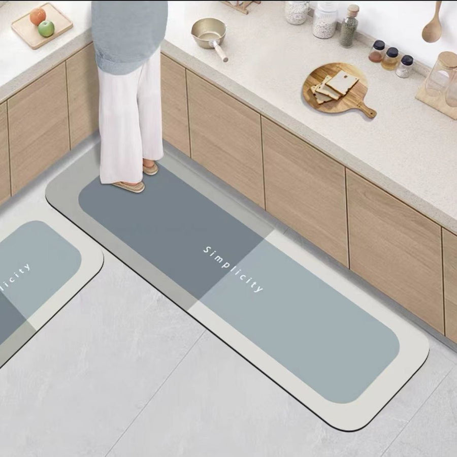 Set Tapis Salle de Bain & Cuisine – Gris & Bleu – Runner + 2 Pièces — Tapinna®