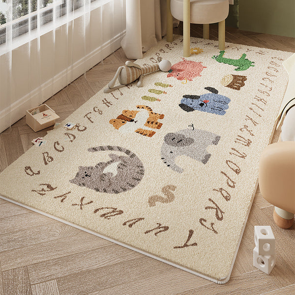 Tapis Enfant Animaux Safari & Alphabet Beige – Chambre & Éveil