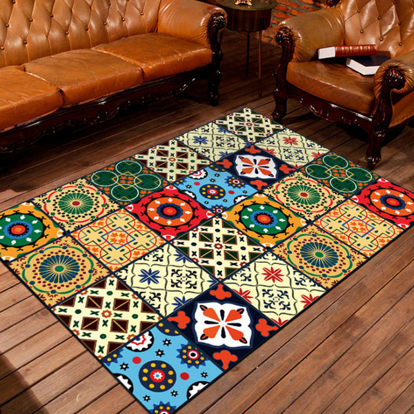 Tapis Patchwork Multicolore Géométrique Ethnique Runner Salon