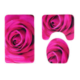 Set 3 Pièces Salle de Bain Motif Rose Rouge – Tapis WC & Bain 4