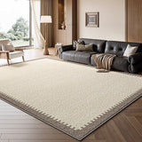 Tapis Rectangulaire Rétro Français Beige Bordure – Salon 6