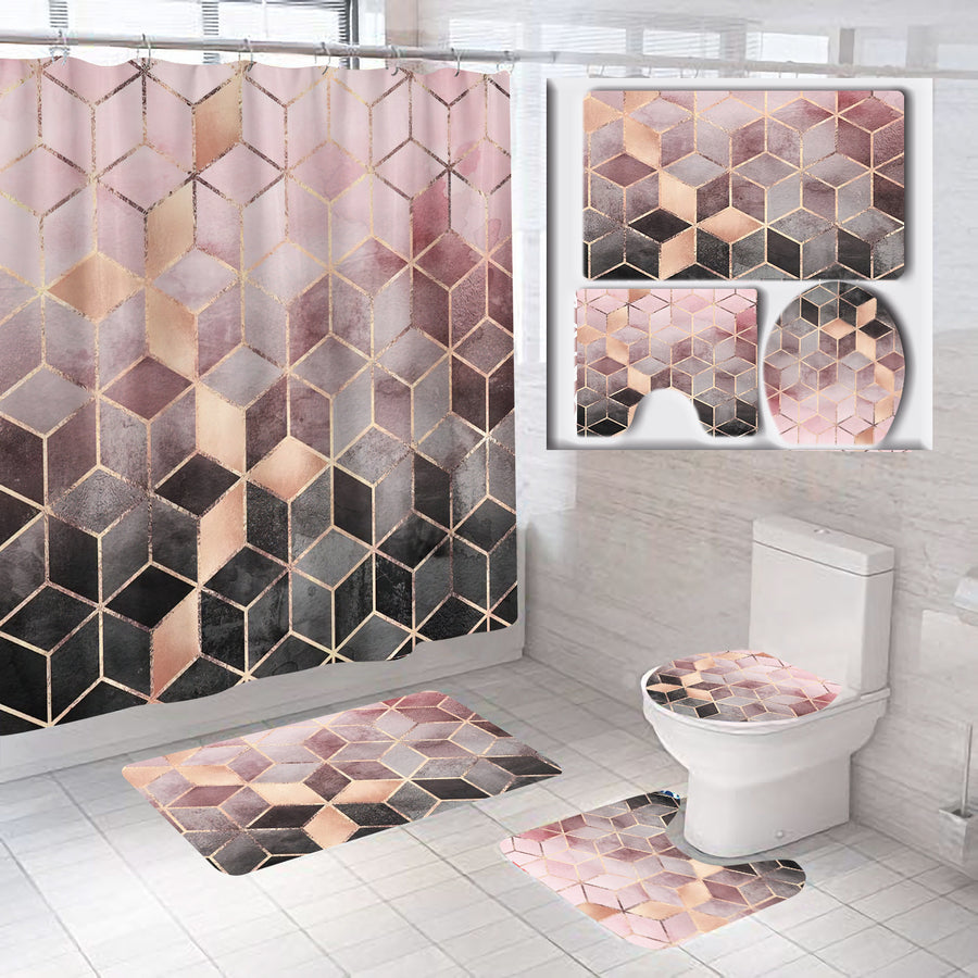 Set Tapis de Bain + Rideau de Douche Imprimé – 3 Pièces — Tapinna®