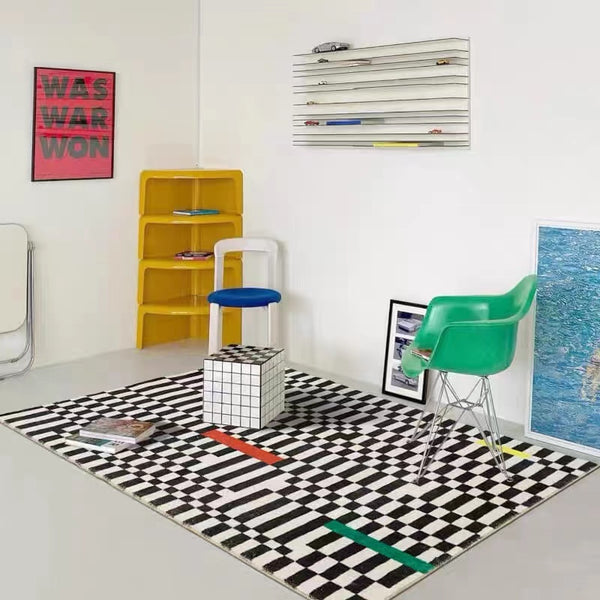 Tapis Optique Noir & Blanc – Illusion Géométrique – Salon Moderne