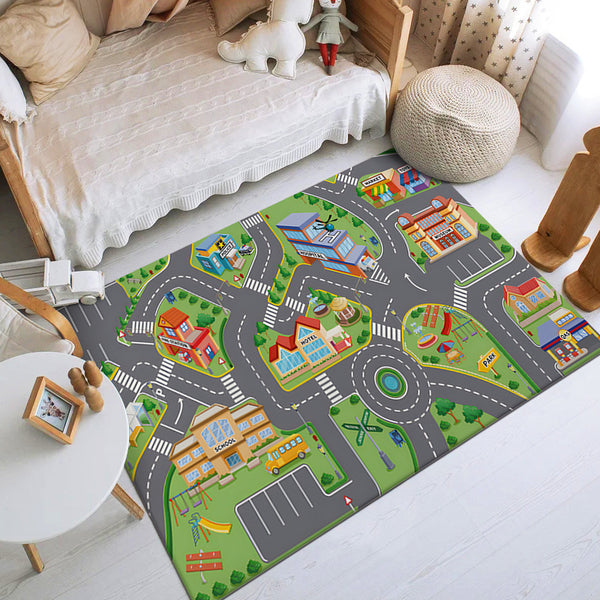 Tapis Jeu Enfant – Plan de Ville & Routes Coloré | Chambre Enfant Salle de Jeux