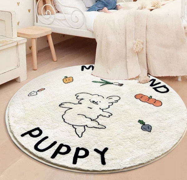 Tapis Rond Enfant Animaux Cartoon Chambre Bébé Rose
