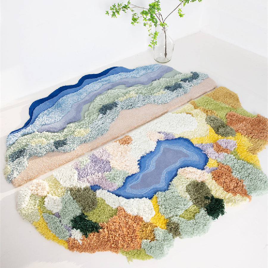 Tapis Touffeté Main Laine Paysage Nature Art Irrégulier Chambre — Tapinna®