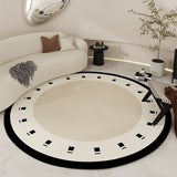 Tapis Rond Géométrique Noir & Crème Style Français – Salon & Chambre 4