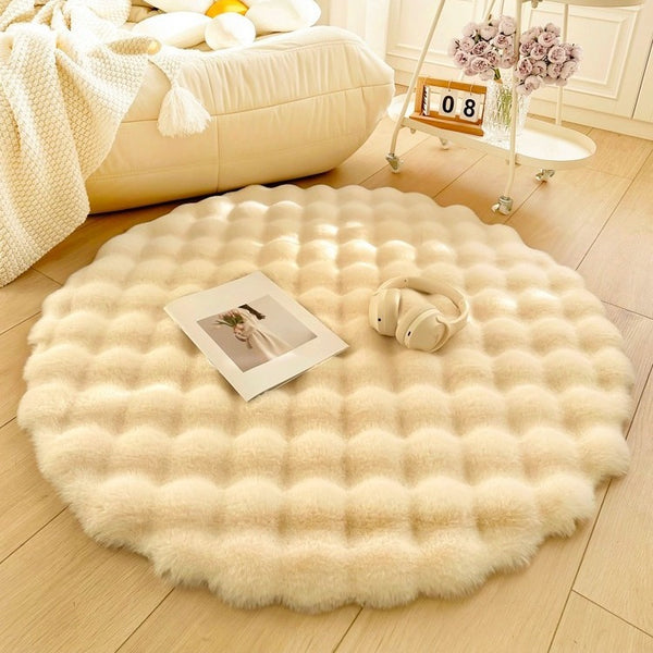 Tapis Rond Peluche Texturé Moelleux Style Crème – Salon & Chambre