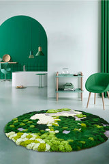 Tapis Rond Nature – Motif Mousse Forêt & Fleurs Sauvages Vert | Salon Chambre 2