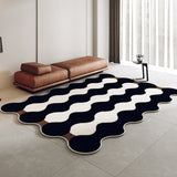 Tapis Rectangulaire Velours Motif Vague Noir & Blanc – Salon 3