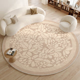 Tapis Rond Luxe – Motif Floral Sculpté Crème & Or | Salon Chambre 7