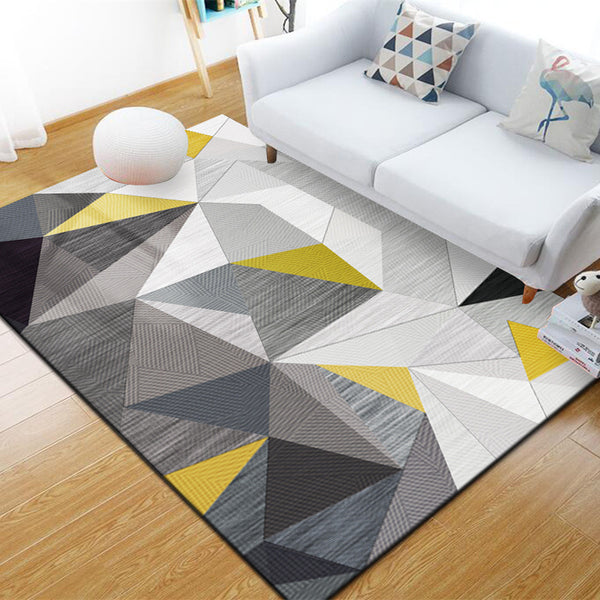 Tapis Rectangulaire Polyester Motif Géométrique Scandinave Jaune & Gris – Salon & Chambre