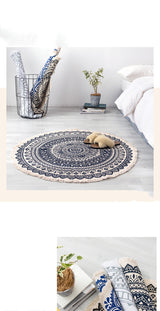 Tapis Rond Mandala Ethnique en Coton et Lin – Bohème 2