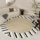 Tapis Rond Géométrique Noir & Crème Style Français – Salon & Chambre 15