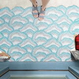 Tapis Entrée Découpable Motif Écailles Nuages Crème & Turquoise 4