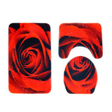 Set 3 Pièces Salle de Bain Motif Rose Rouge – Tapis WC & Bain 3