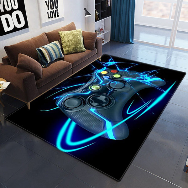 Tapis Rectangulaire Motif Manette Gaming Néon – Chambre Gamer & Salon