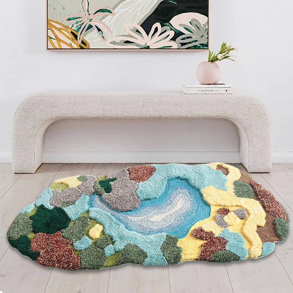 Tapis Forme Irrégulière Floqué Motif Paysage Naturel – Salon & Chambre