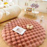Tapis Rond Peluche Texturé Moelleux Style Crème – Salon & Chambre 6