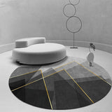 Tapis Rond Géométrique Lignes – Bureau & Salon – Gris & Bleu 9