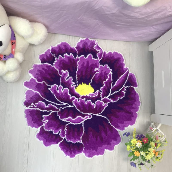 Tapis Forme Pivoine Fleur Tufté Fait Main – Salon & Chambre